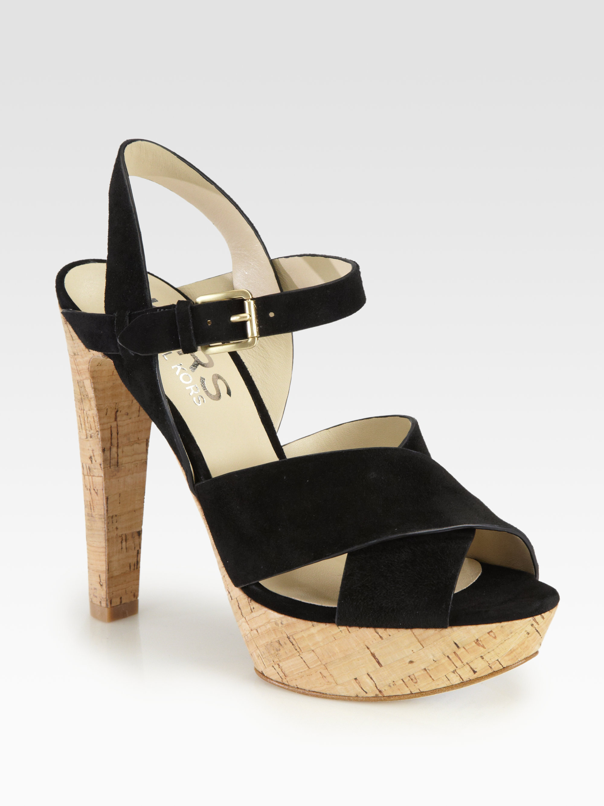 Kors by michael kors Adair Suede Cork Platform Sandals in Black | Lyst
