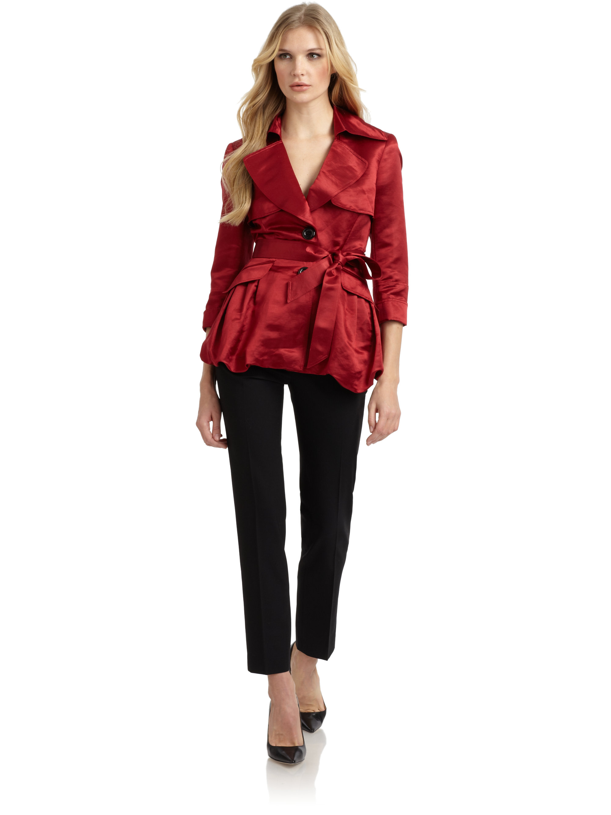 Burberry Magenta And Red Ombré Satin Trench Coat Cris Gallery