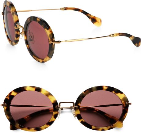 Miu Miu Retro Noir Round Acetate Sunglasses in Brown | Lyst