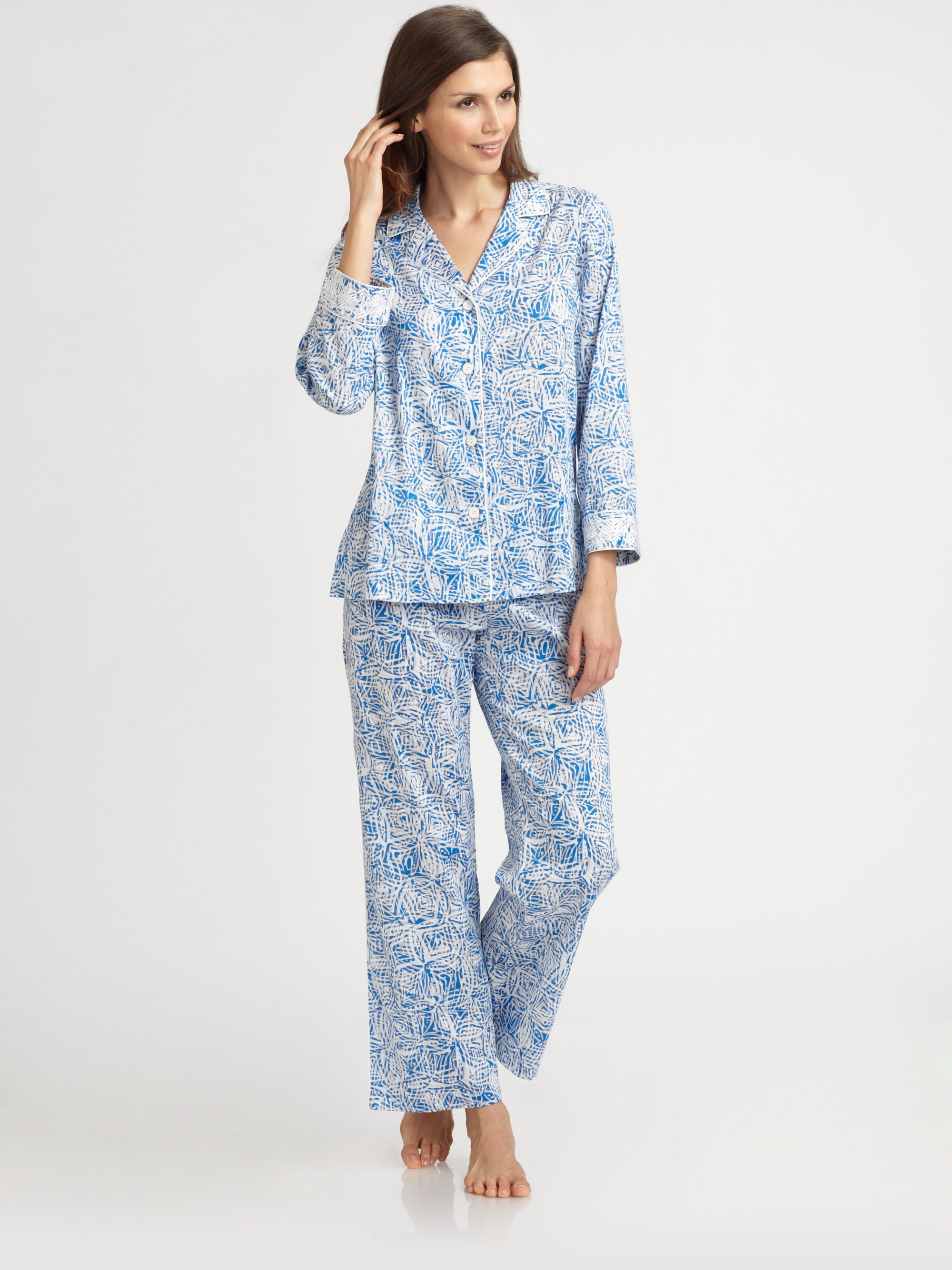 Lyst - Oscar De La Renta Graphicprint Cotton Sateen Pajama Set in Blue