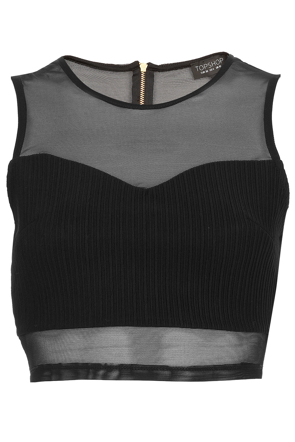 Topshop Rib Panel Mesh Crop Top in Black | Lyst