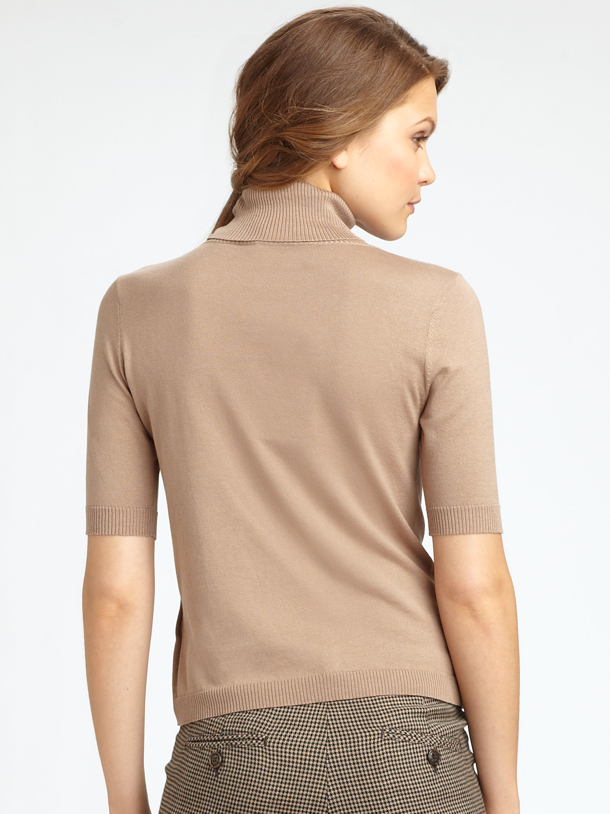Weekend by maxmara SilkCotton ShortSleeve Turtleneck in Natural Lyst