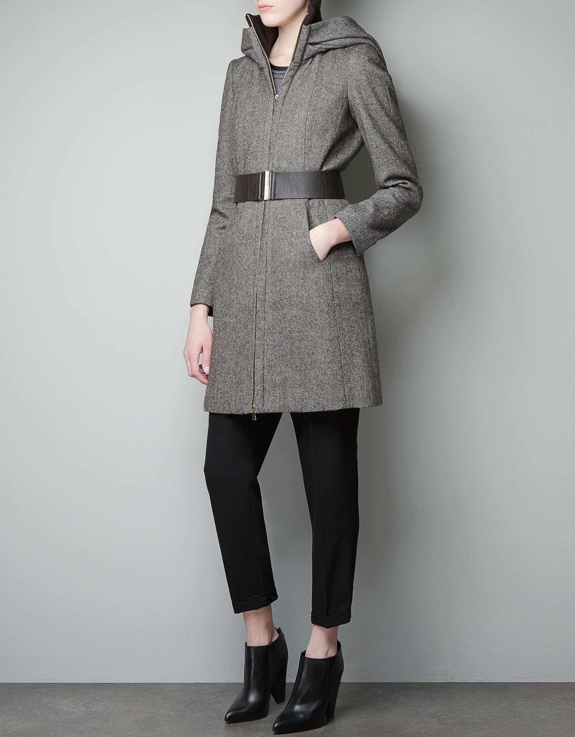 Zara Hooded Coat in Gray | Lyst