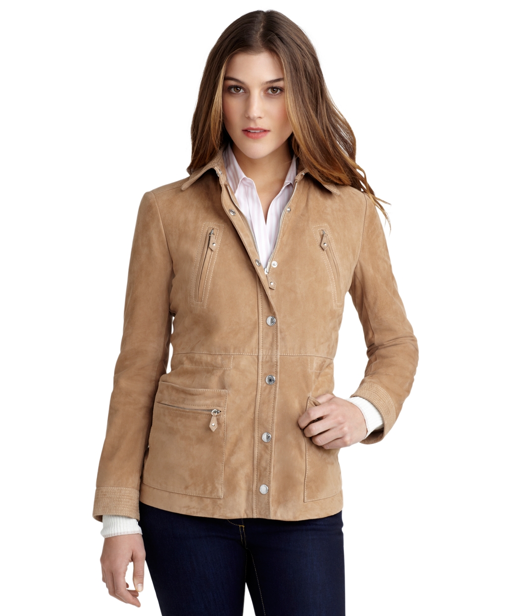 Brooks brothers Suede Drawstring Jacket in Brown | Lyst
