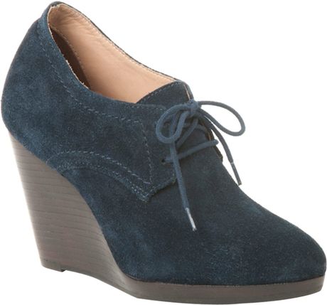 Jack Rogers Pima Suede Lace-up Wedge Booties in Blue (navy leather) | Lyst