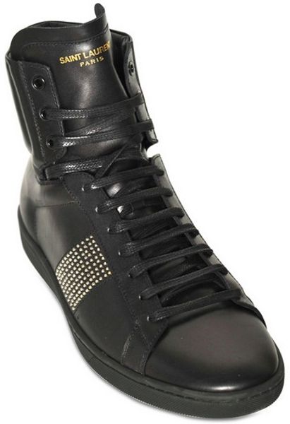 Saint Laurent Studded Leather High Top Sneakers in Black for Men | Lyst