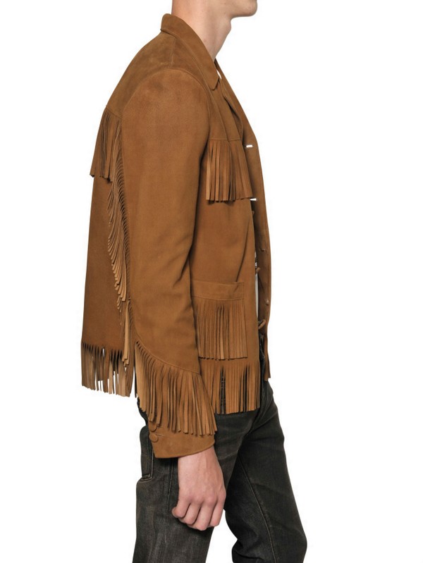 Saint laurent Fringed Suede Leather Jacket in Brown for Men | Lyst