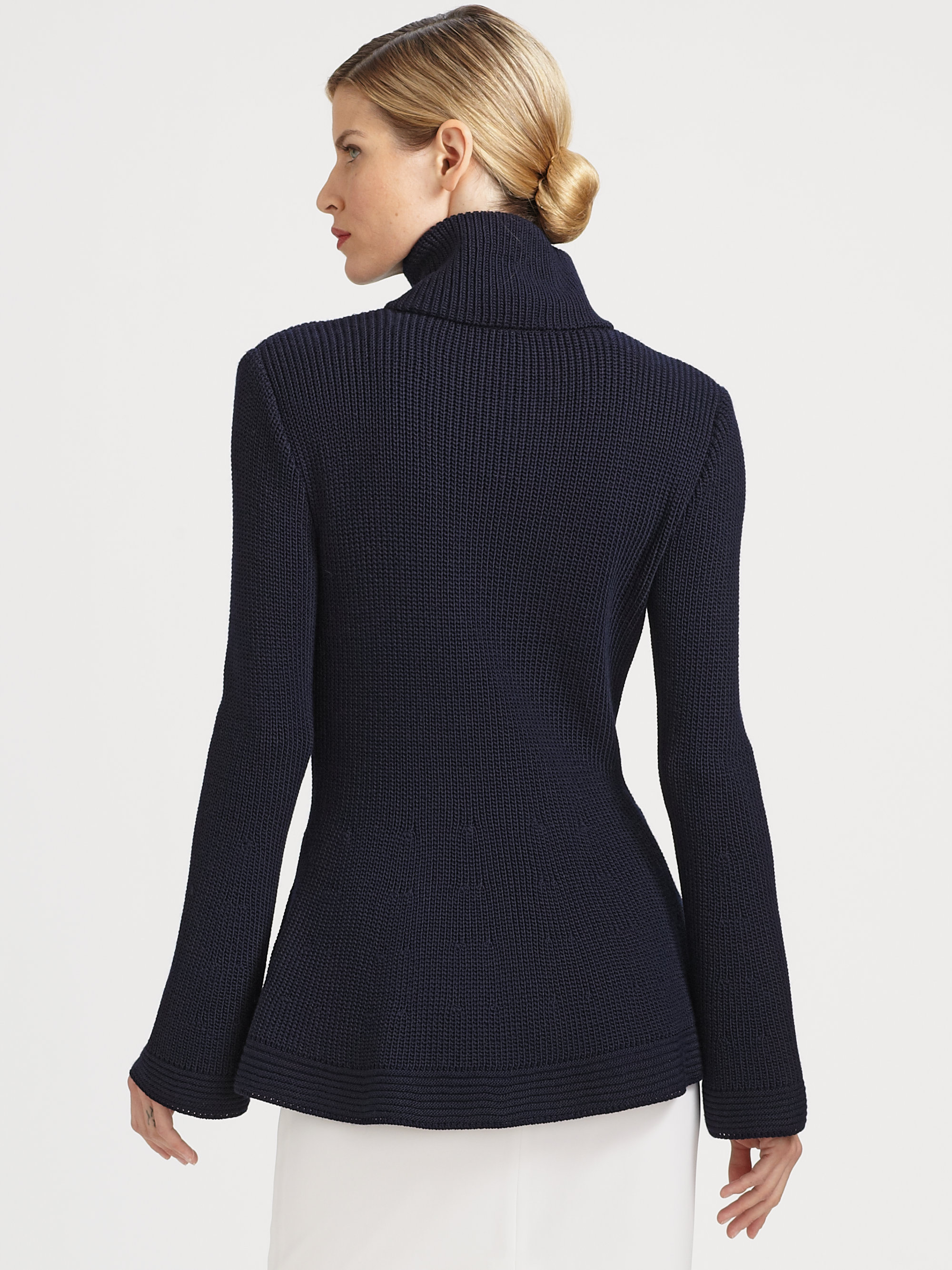 St. john Wool Peplum Cardigan in Blue | Lyst