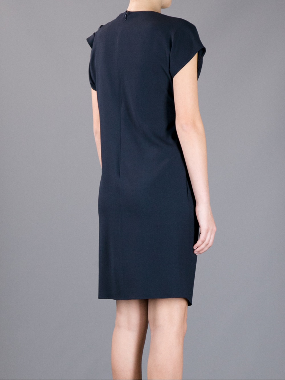 Armani Draped Belted Dress in Blue | Lyst