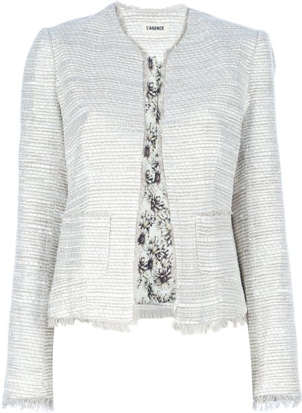 L'agence Collarless Fitted Jacket in Beige (cream) | Lyst