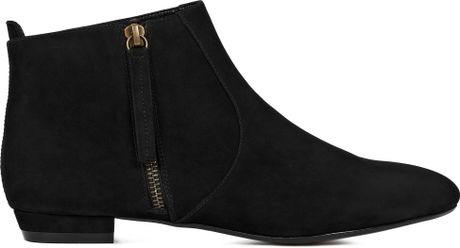 Reiss Lara Zip Up Denim Flat Ankle Boot in Black | Lyst