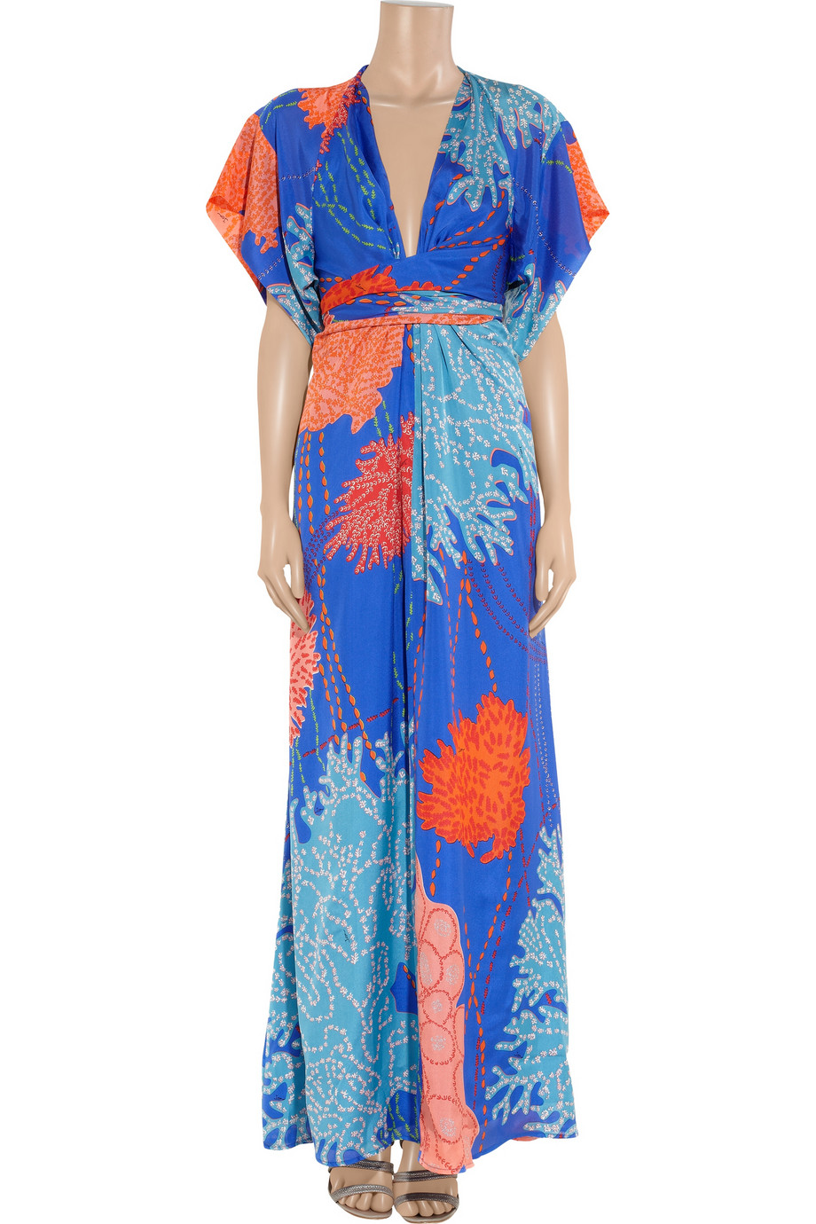 Issa Printed Silk Kimono Maxi Dress in Blue | Lyst