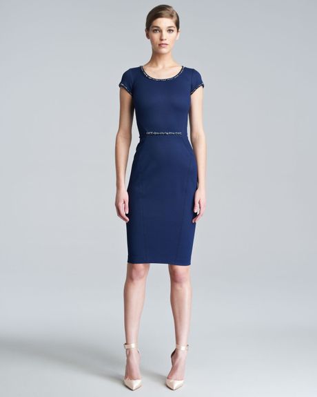 Zac Posen Fitted Capsleeve Dress in Blue (navy) | Lyst