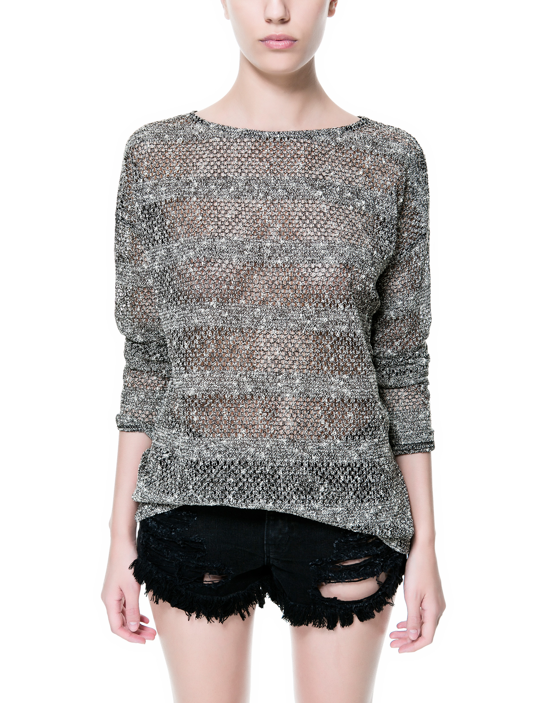 Zara Flecked Striped Sweater in Gray (marl grey) | Lyst