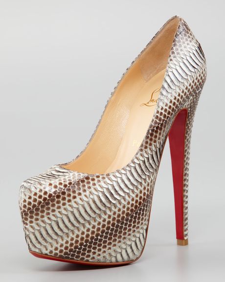 Christian Louboutin Snakeskin Platform Pump in Gray (stone) | Lyst