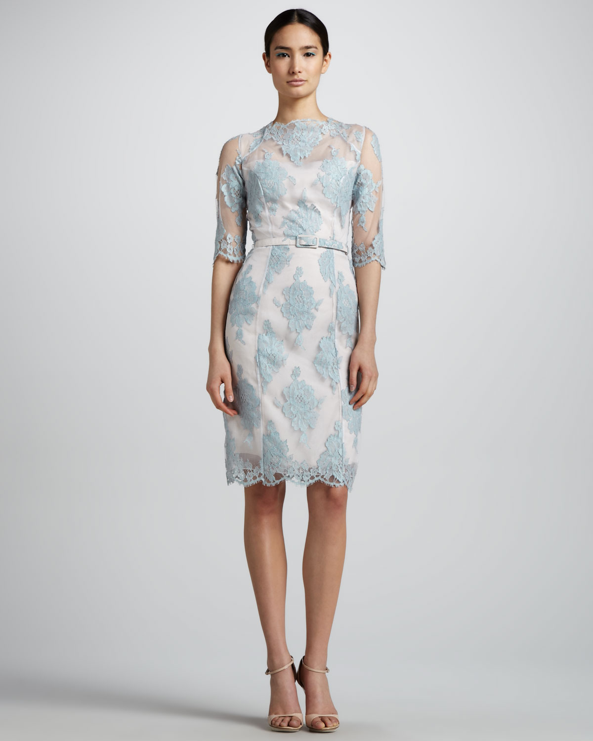 Lyst - Erdem Anna Lace Elbowsleeve Dress in Blue