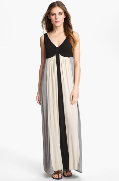 Calvin Klein Colorblock Jersey Maxi Dress In White Black Multi Lyst