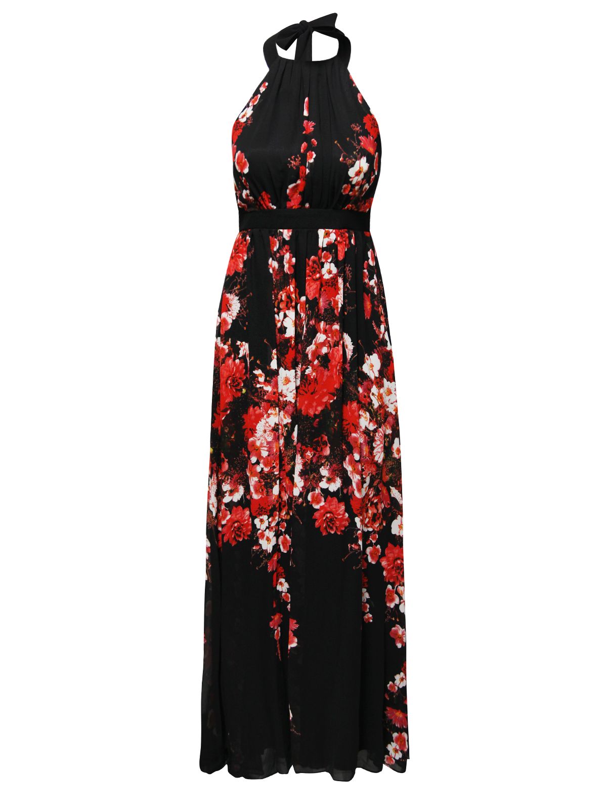 Jane Norman Daisy Halter Neck Maxi Dress in Black (black & red) | Lyst