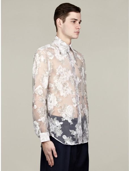 J.w. Anderson Mens White Placement Floral Sheer Shirt in White for Men ...