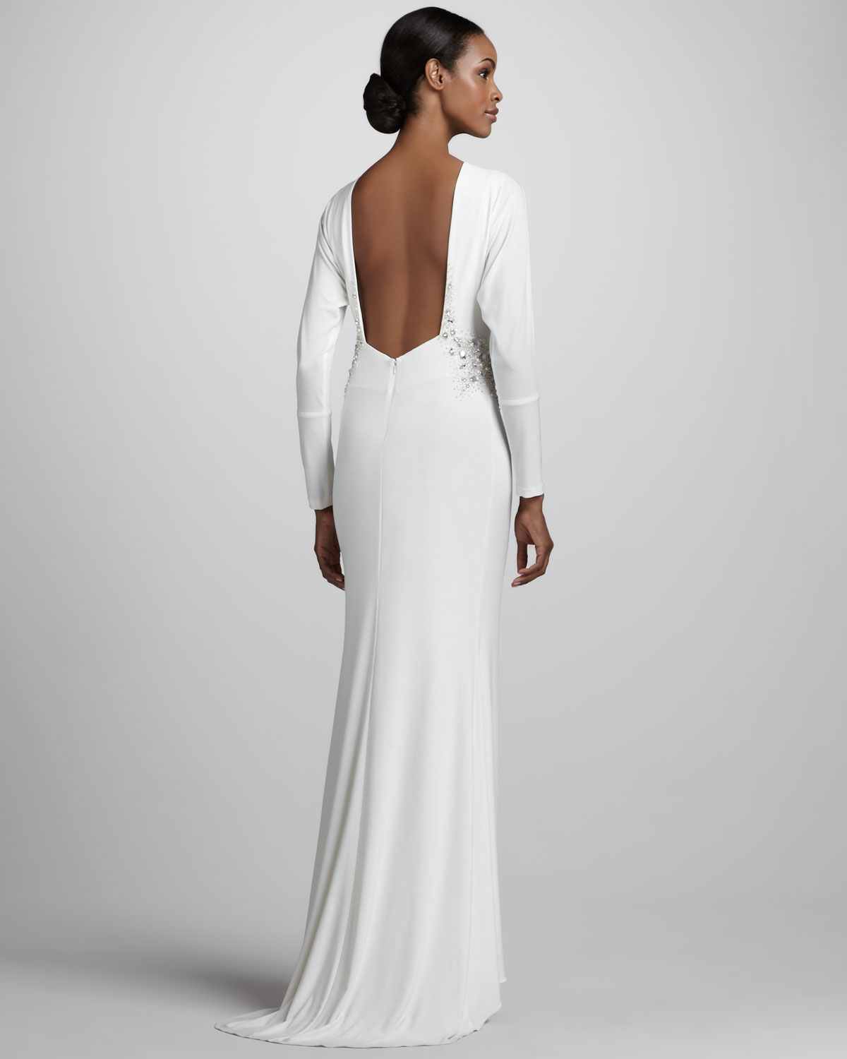 long sleeve jersey evening gown