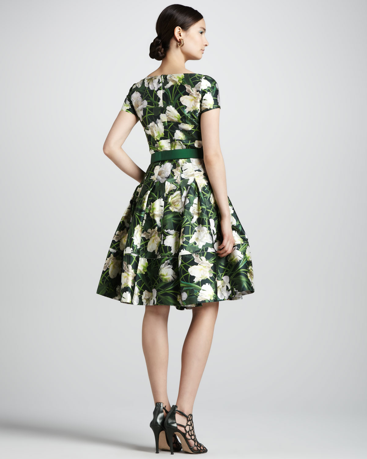 Lyst - Oscar De La Renta Floral Print Scoopneck Dress in Green
