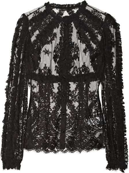 Dolce & Gabbana Ruffled Lace Blouse in Black | Lyst
