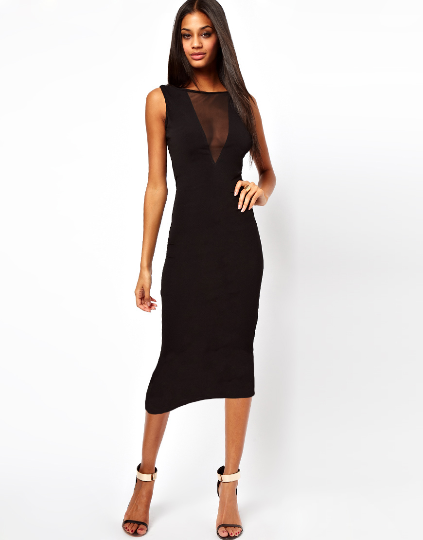Lyst - Asos Exclusive Bodycon Dress With Sexy Mesh Insert And Low Back ...
