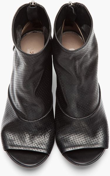 Marsell Black Leather Open Toe Perforated Zip Ankle Boots in Black | Lyst