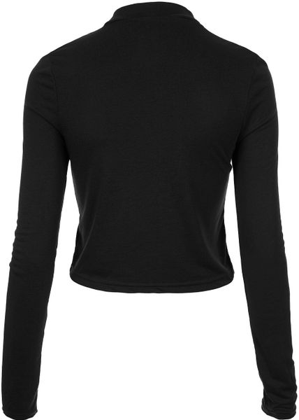Topshop Polo Neck Long Sleeve Crop Top in Black | Lyst
