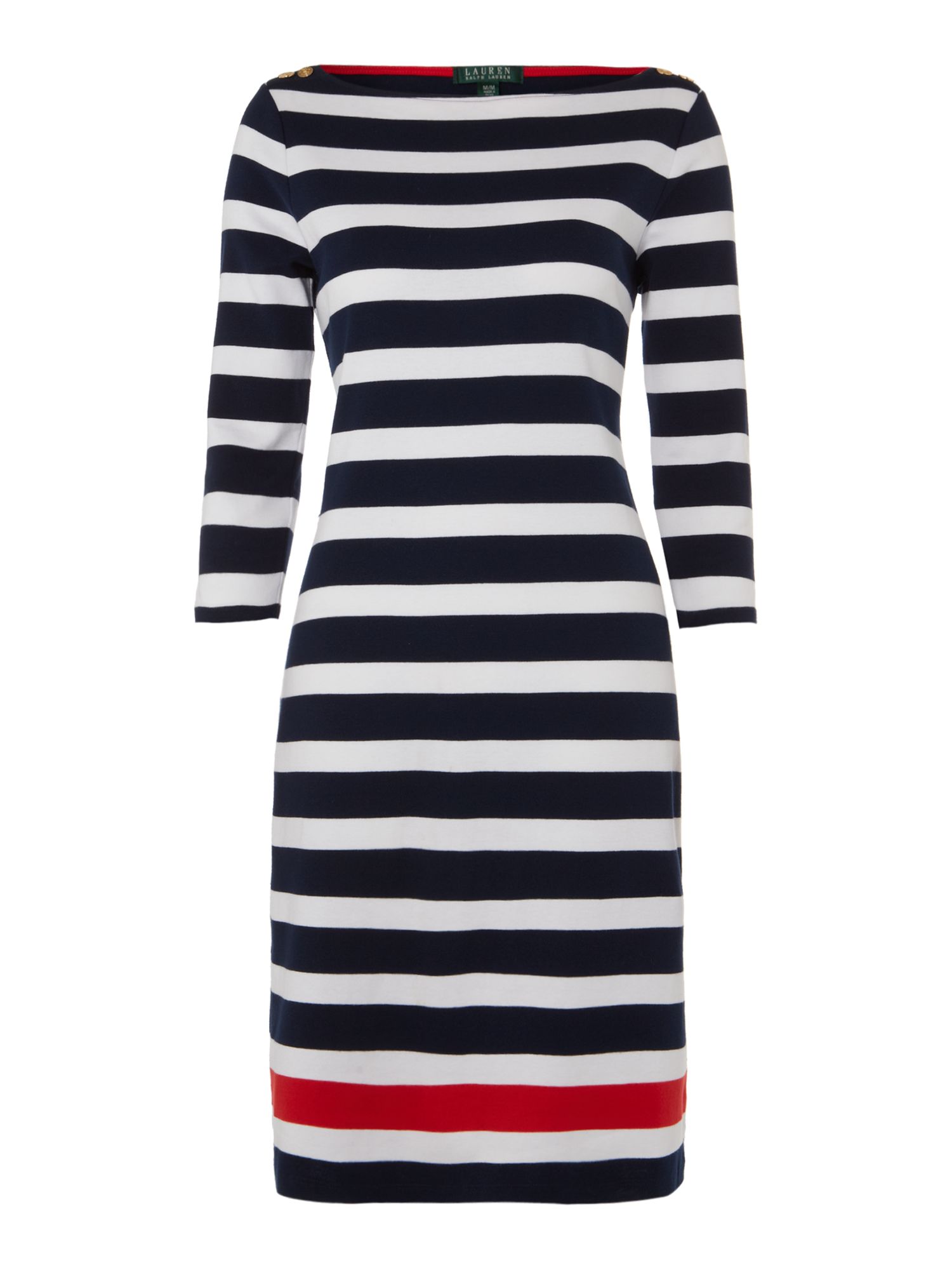 Lauren By Ralph Lauren Three Quarter Sleeve Ballet Neck Striped Belted ...