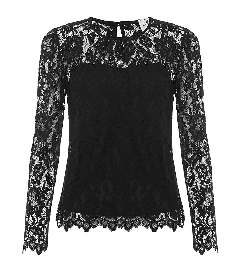 Milly Sheer Lace Blouse in Black | Lyst