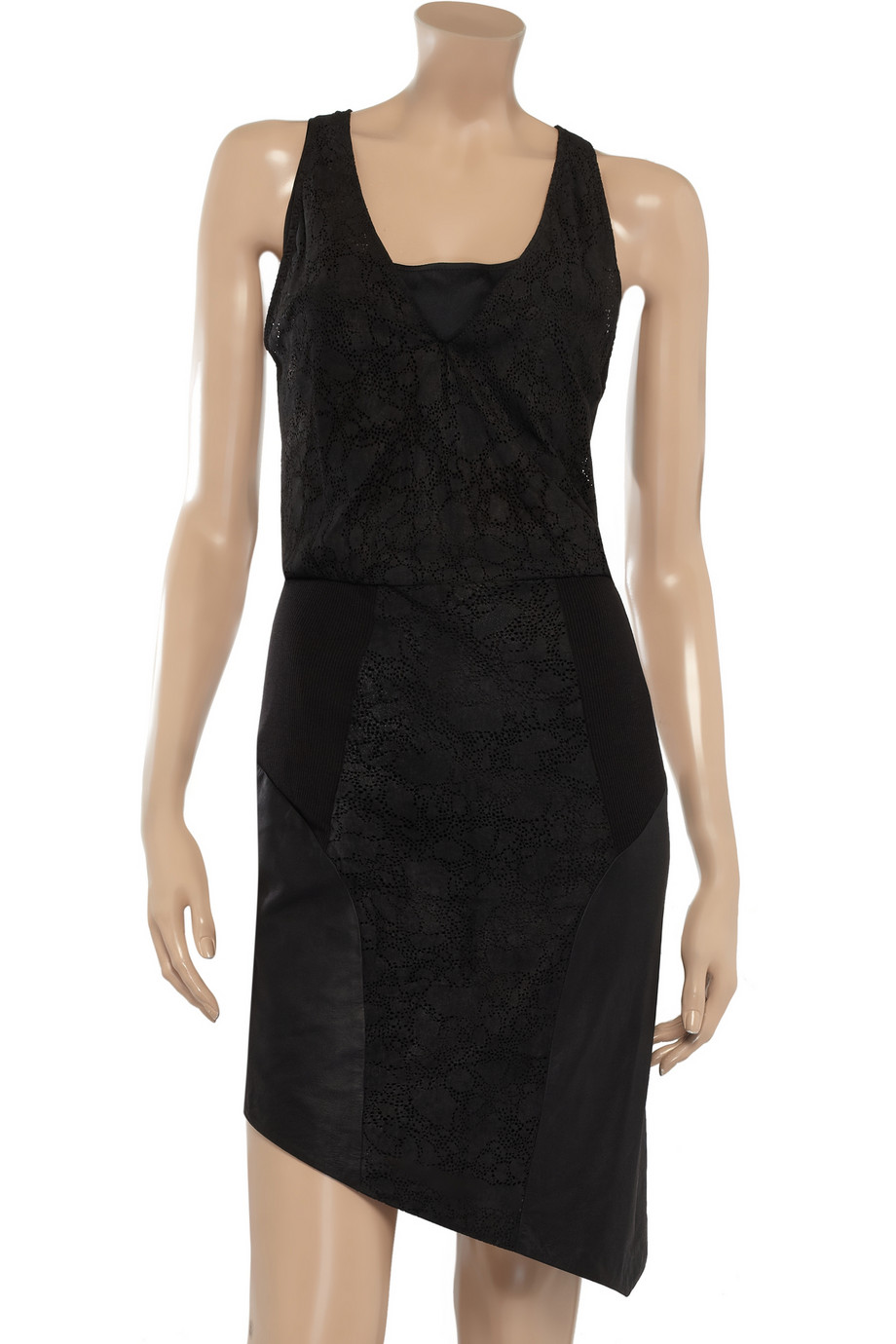 Helmut Lang Lasercut Suede and Leather Dress in Black - Lyst