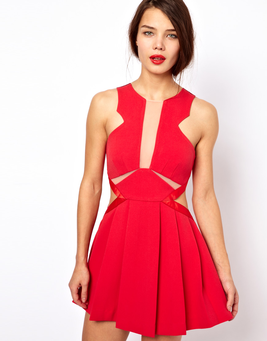 Lyst - Three Floor Look See Fit Flare Dress with Cut Out Detail in Red