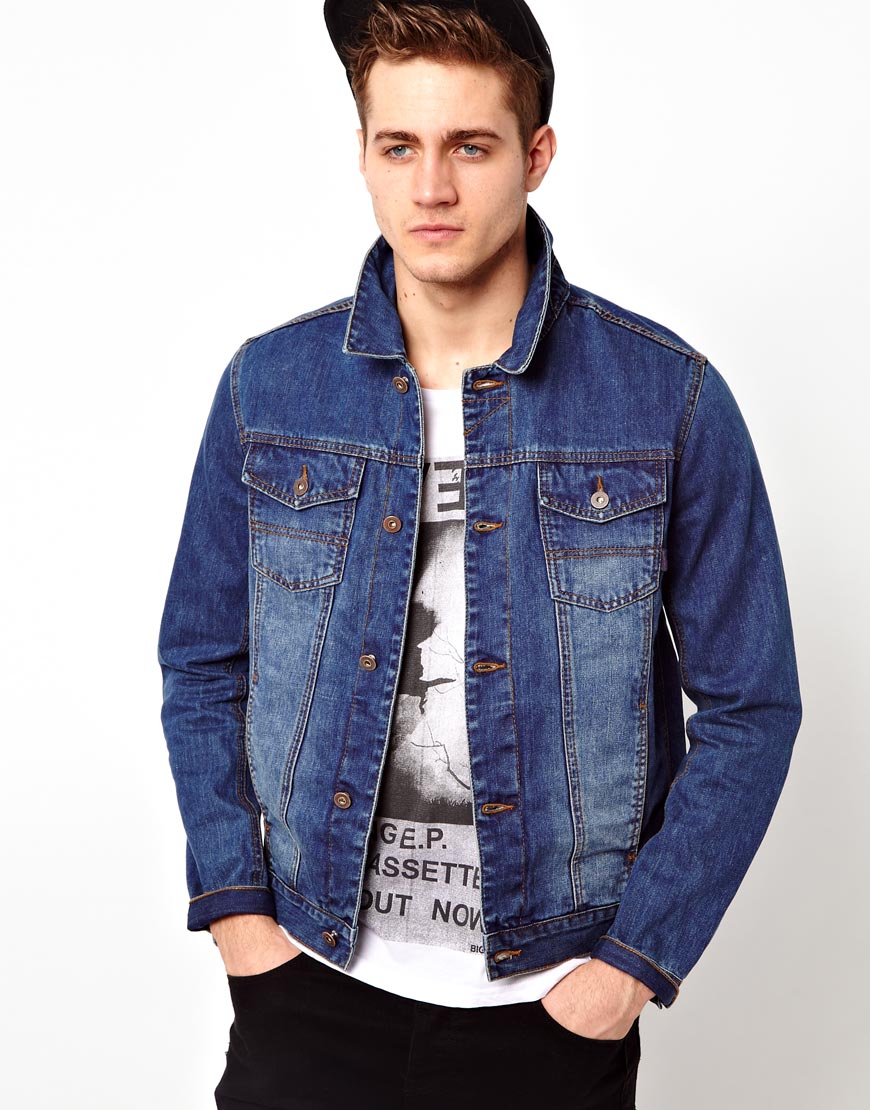 Blue Denim Jackets For Men / Wash Blue Men's Denim Jacket Slim With ...