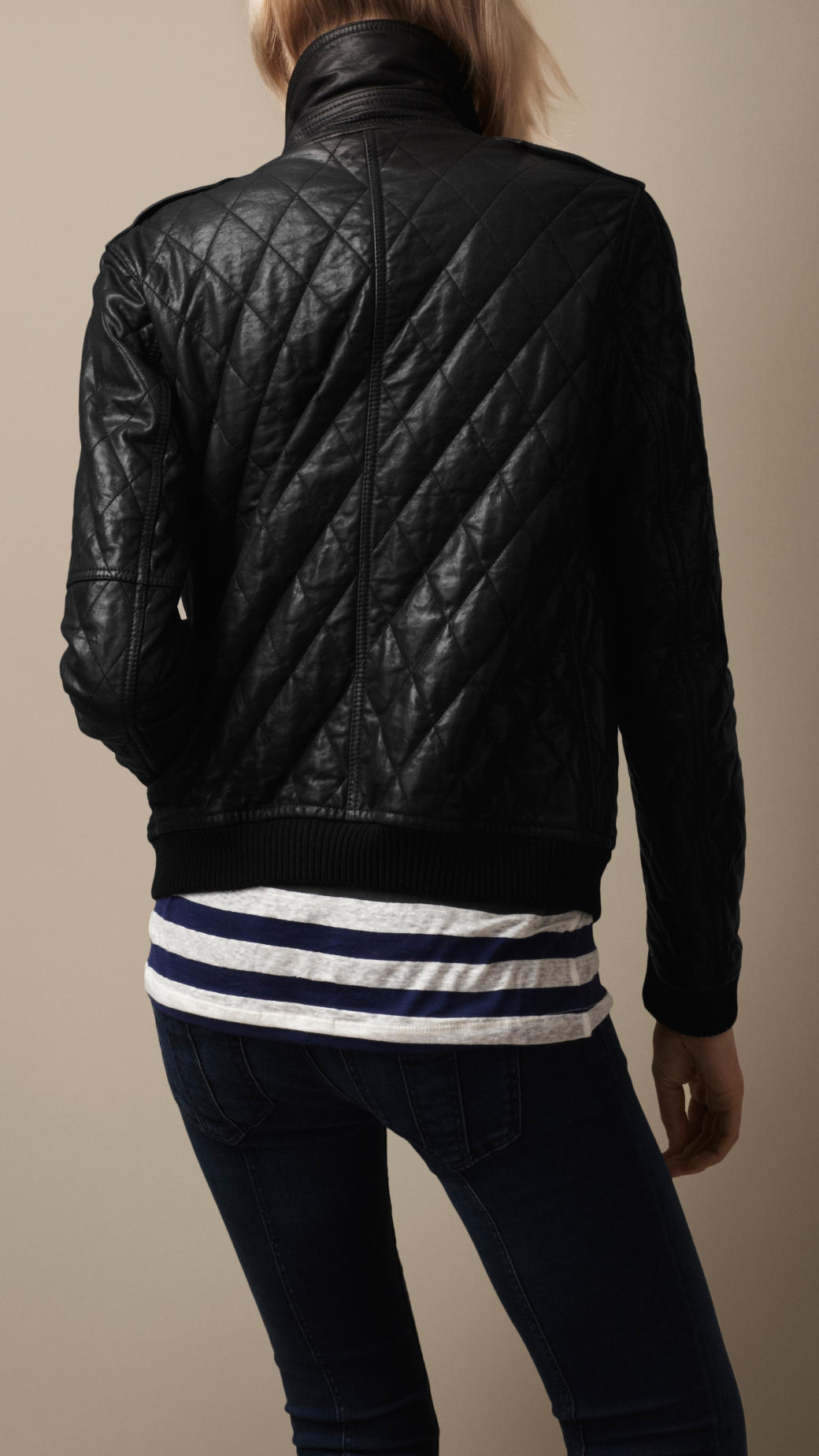 Burberry brit Quilted Leather Bomber Jacket in Black | Lyst