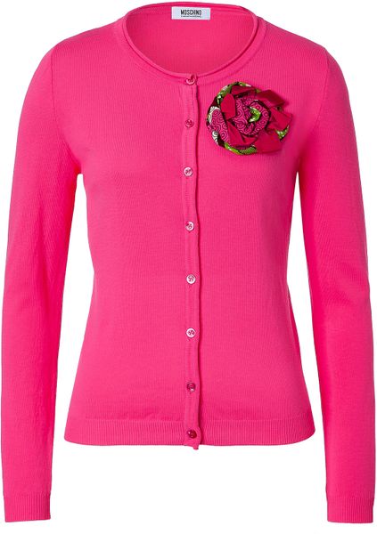 Moschino Cheap & Chic Hot Pink Cotton Cardigan with Flower Brooch in ...