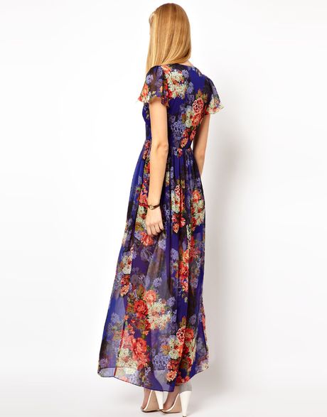 Vintage Asos Maxi Dress in Floral Print with 70s Sleeve in Purple ...