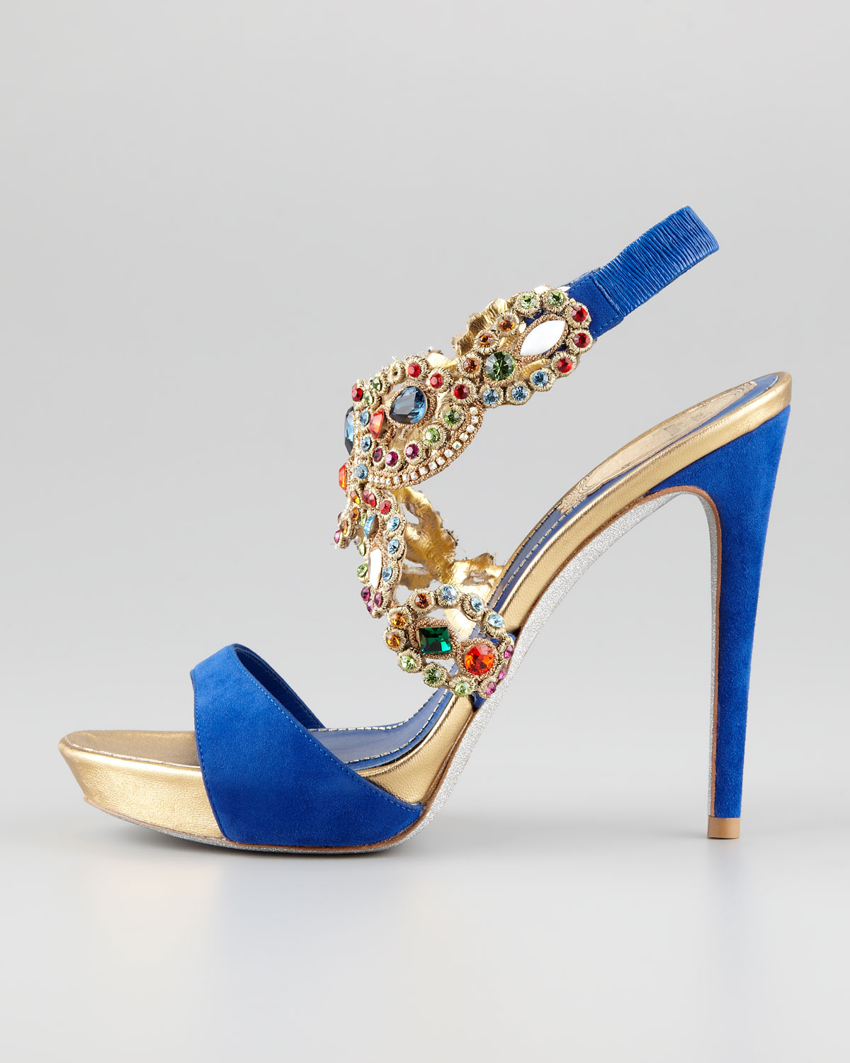 Lyst - Rene Caovilla Jeweled Anklewrap Platform Sandal in Blue