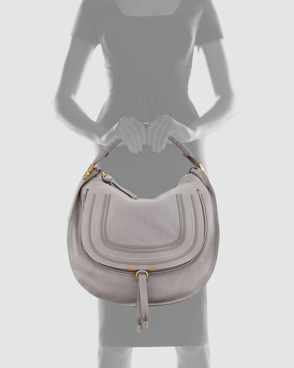 Lyst Chloé Marcie Large Leather Hobo Bag In Gray Gallery