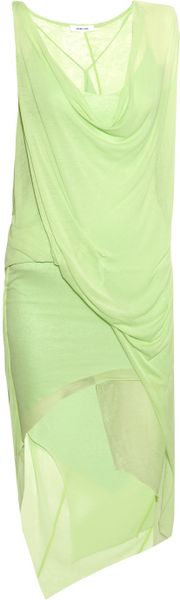 Helmut Lang Asymmetric Jersey Dress in Green | Lyst