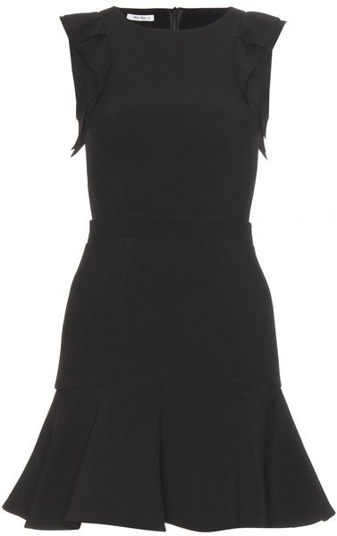 Miu Miu Crepe Dress with Structured Skirt in Black | Lyst