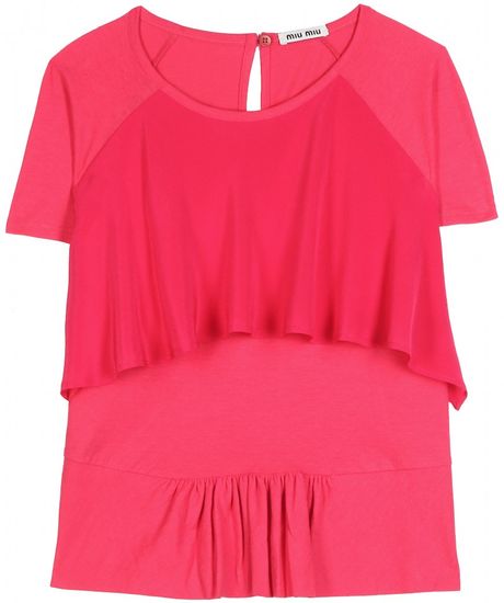 Miu Miu Ruffle T-shirt in Pink (fuchsia) | Lyst