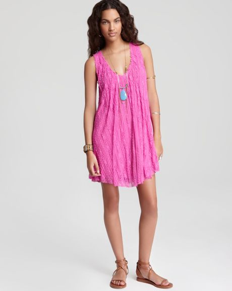 Free People Dress Stripe Lace Swing in Pink (wild pink) | Lyst