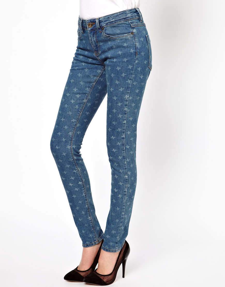 Lyst - Asos Skinny Jeans in Geometric Laser Print in Blue