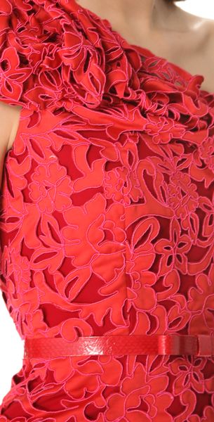 Marchesa Laser Cut Cocktail Dress in Red | Lyst