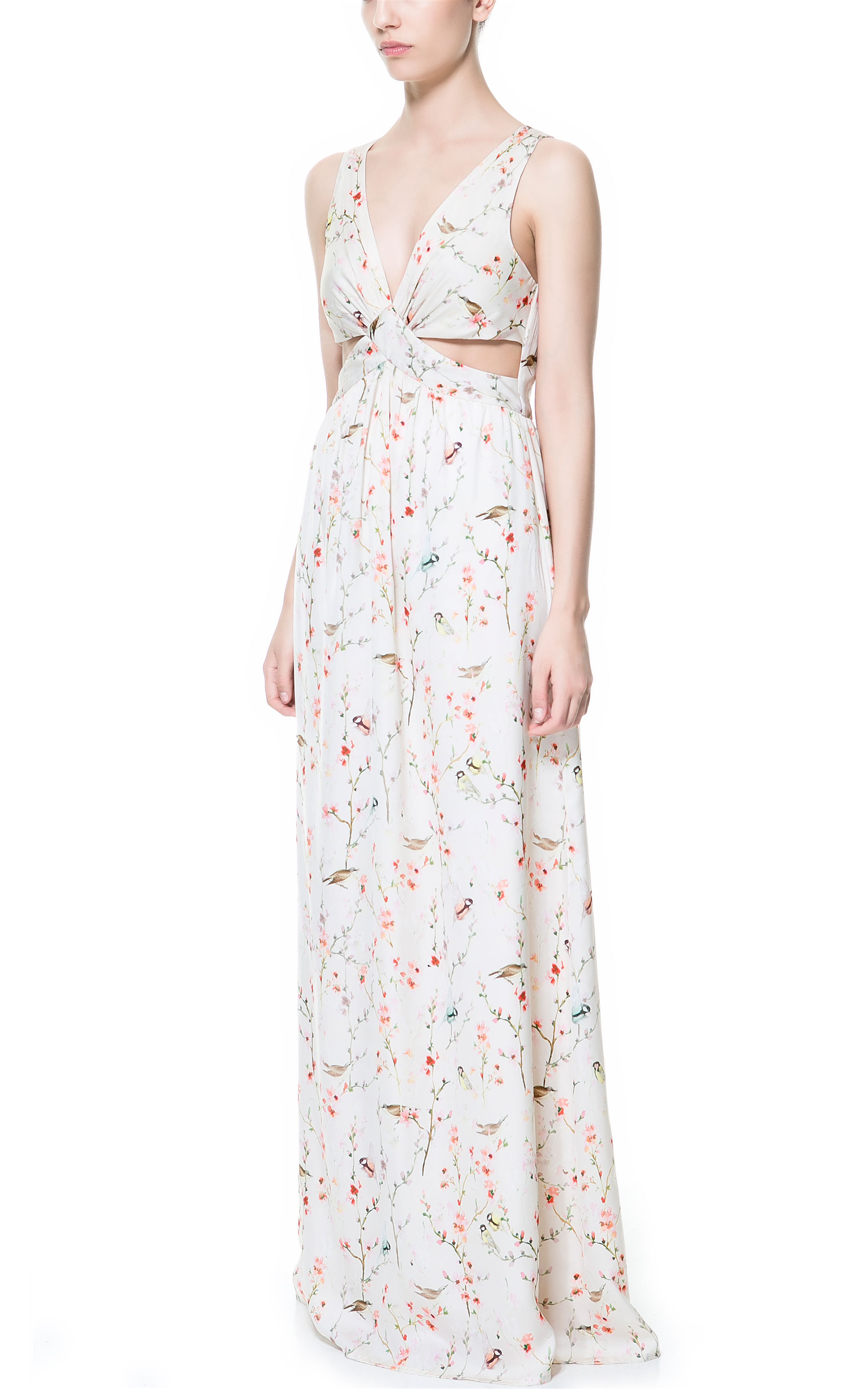 Zara Long Crossover Japanese Print Dress in White Lyst