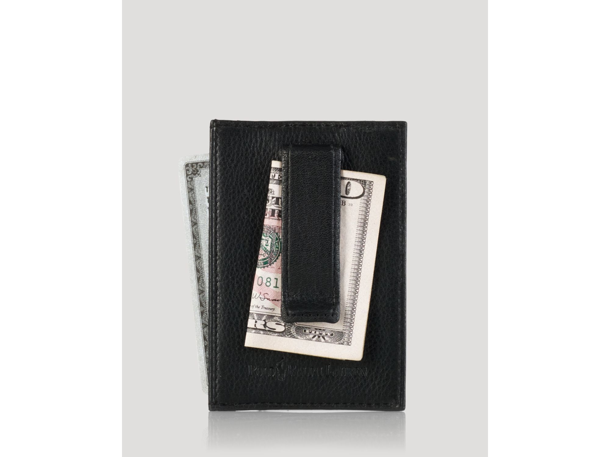 Ralph Lauren Polo Burnished Leather Card Case with Money Clip in Black ...