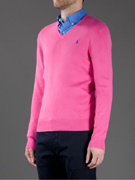 Polo Ralph Lauren V-Neck Sweater in Pink for Men | Lyst