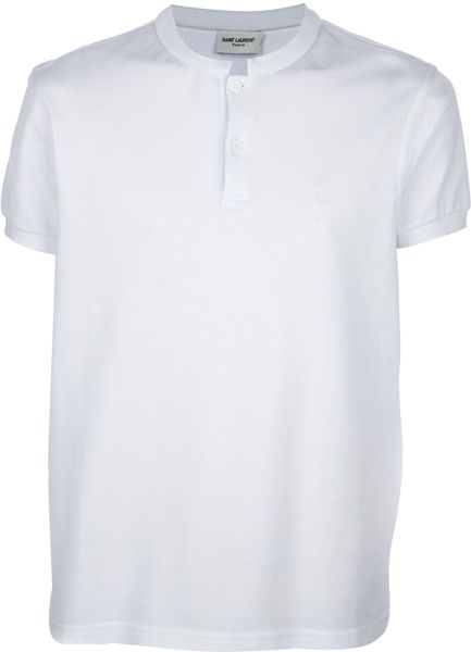 Saint Laurent Collar Less Polo Shirt in White for Men | Lyst