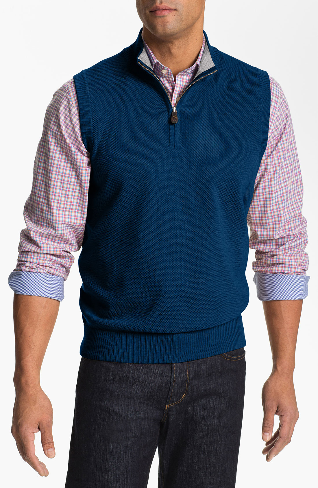 Thomas Dean Quarter Zip Wool Sweater Vest in for Men (blue berry) | Lyst